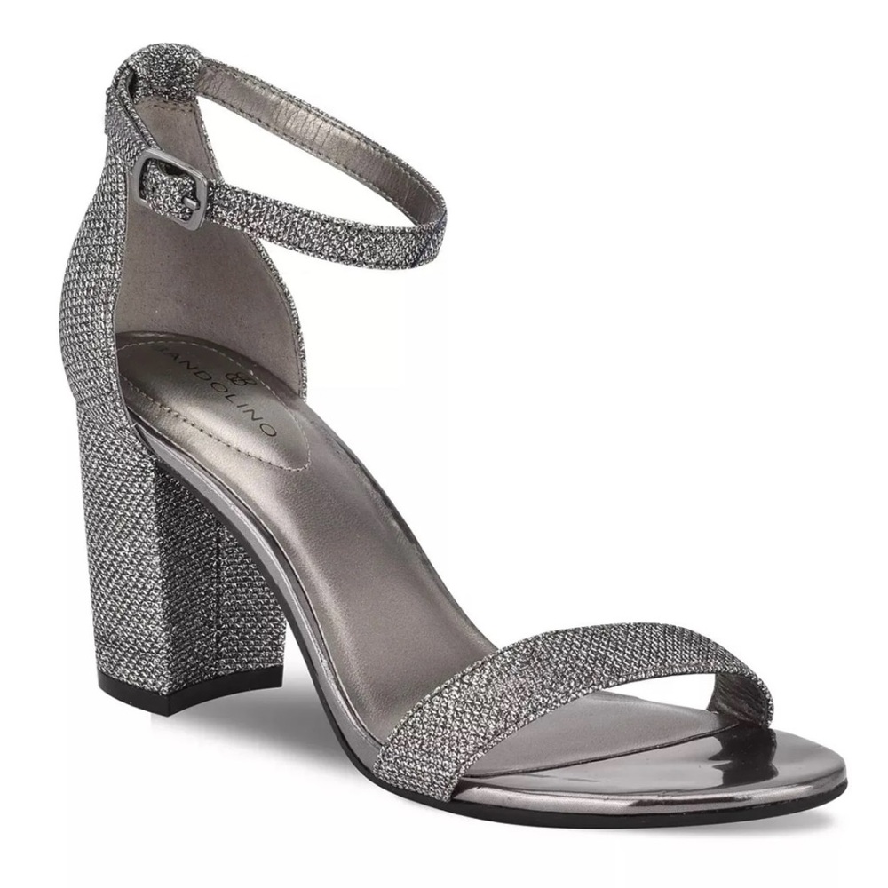 Bandolino Silver Block Heel Sandals with Ankle Strap